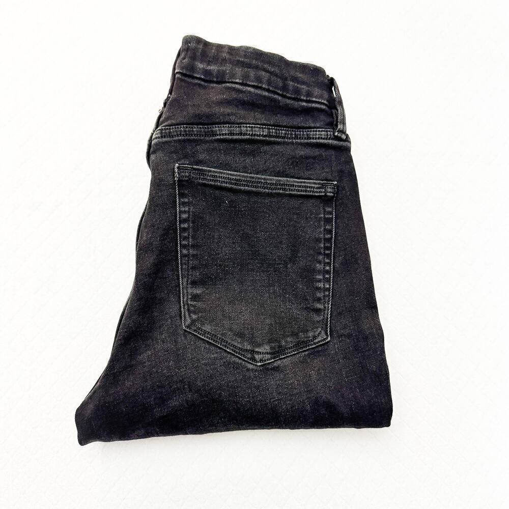 Good American Good Leg Black Stretch Denim Jeans Charcoal Raw Hem Size 12 / 31